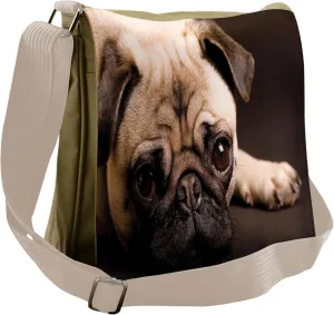 Ambesonne Pug Messenger Bag, Puppy Photograph Animals, Unisex Cross-body