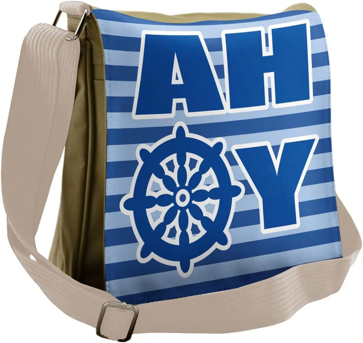 Ambesonne Reveal Party Messenger Bag, Nautical Wheel Ahoy, Unisex Cross-body