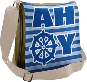 Ambesonne Reveal Party Messenger Bag, Nautical Wheel Ahoy, Unisex Cross-body