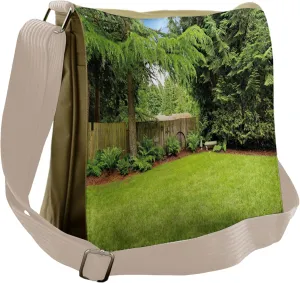Ambesonne Rustic Messenger Bag, Pine Trees Backyard, Unisex Cross-body