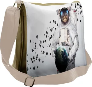 Ambesonne Space Cat Messenger Bag, World Galaxy Clusters, Unisex Cross-body