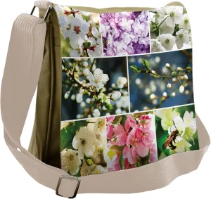 Ambesonne Tree Messenger Bag, Spring Scenery Collage, Unisex Cross-body