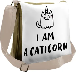 Ambesonne Unicorn Cat Messenger Bag, Humorous Writing, Unisex Cross-body