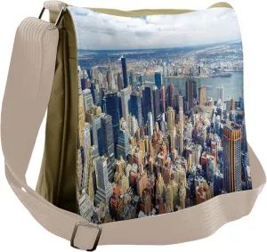 Ambesonne Urban Messenger Bag, Manhattan USA Aerial View, Unisex Cross-body