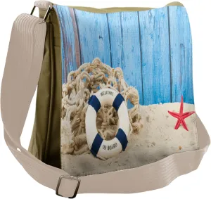 Ambesonne Vintage Messenger Bag, Beach Coastline Welcome, Unisex Cross-body