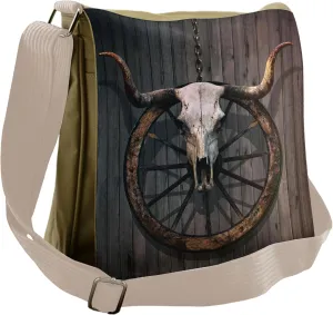 Ambesonne Wagon Wheel Messenger Bag, Rustic Skulll, Unisex Cross-body
