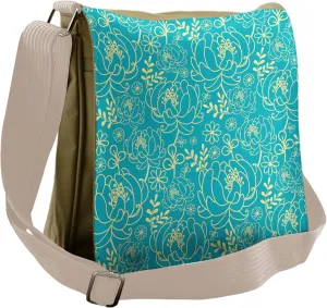 Ambesonne Yellow and Blue Messenger Bag, Twig and Leaves, Unisex Cross-body