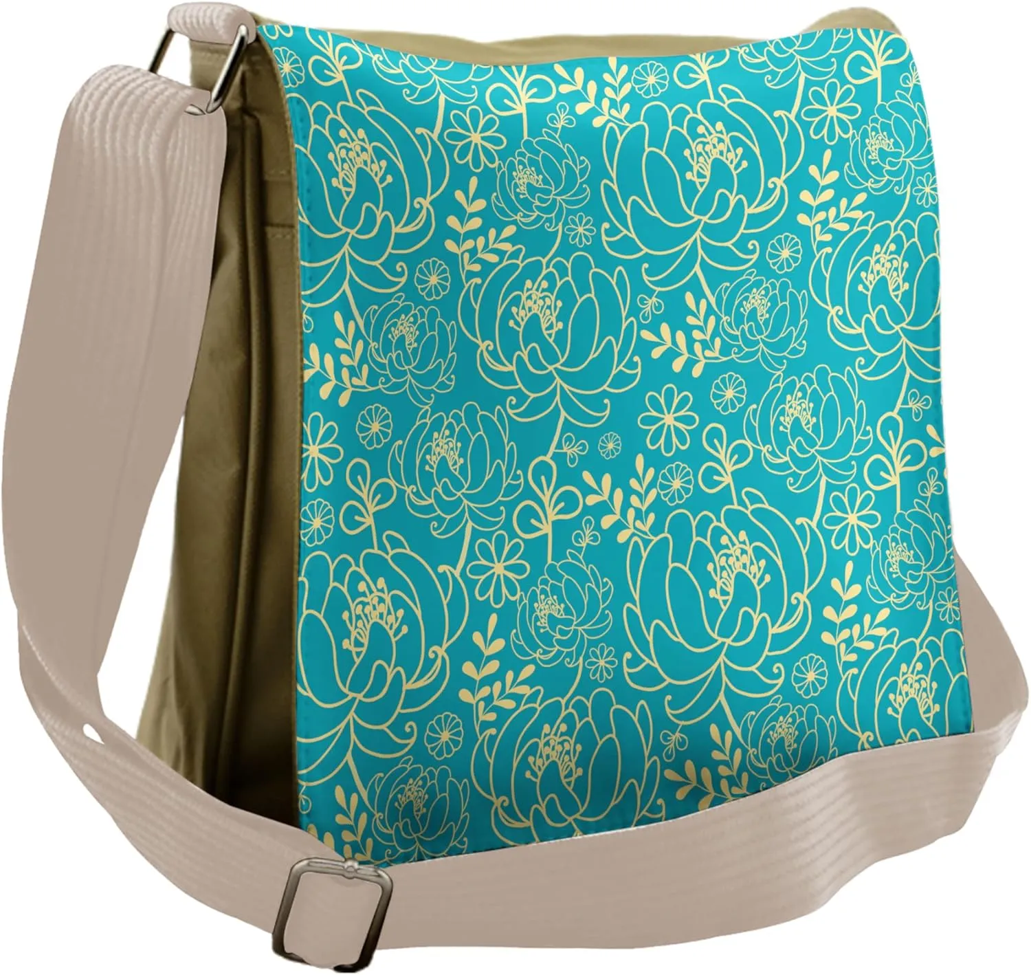 Ambesonne Yellow and Blue Messenger Bag, Twig and Leaves, Unisex Cross-body