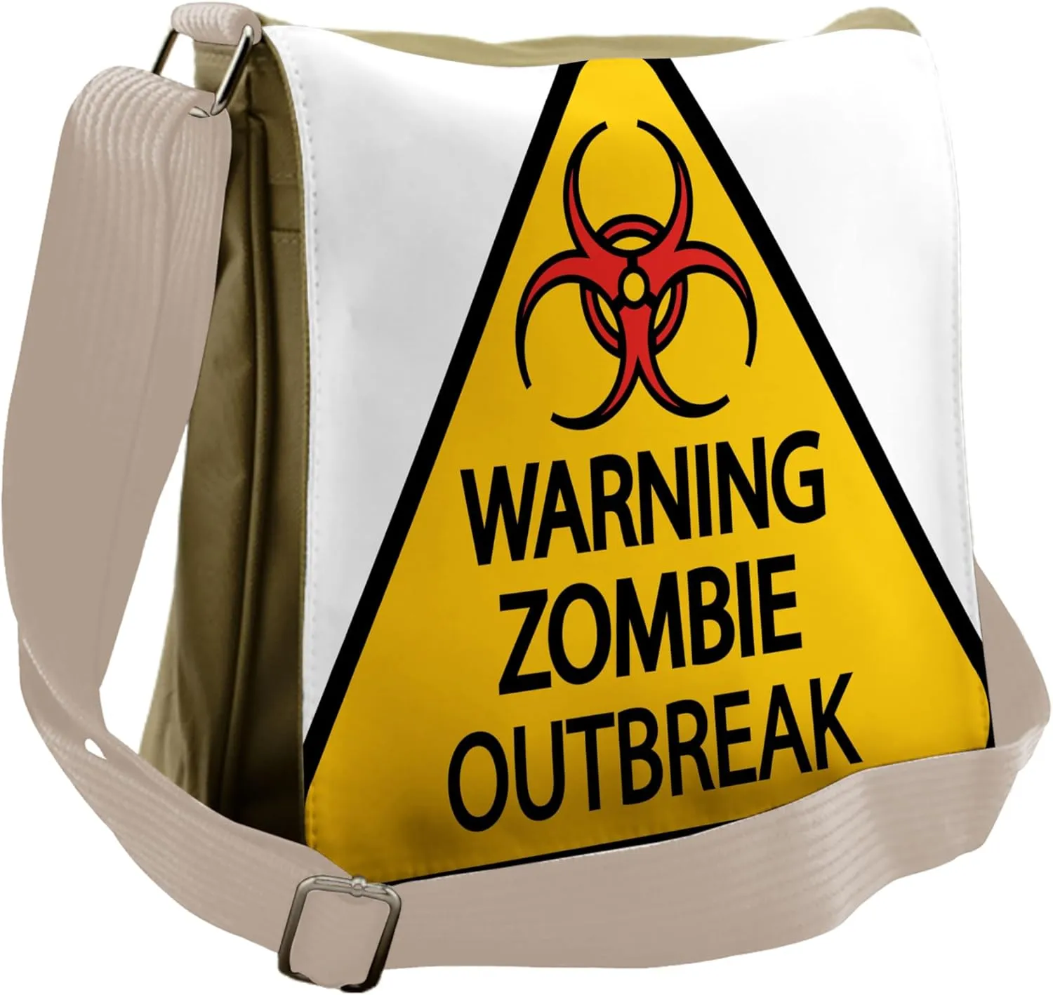 Ambesonne Zombie Messenger Bag, Warning Outbreak, Unisex Cross-body