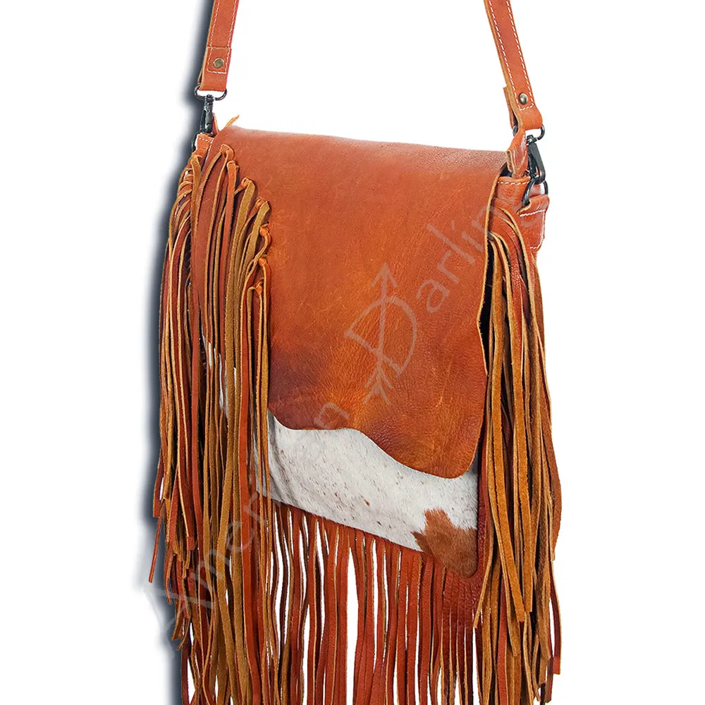 American Darling ADBG385TAWBR Messenger Hair-On Genuine Leather Women Bag Western Handbag Purse