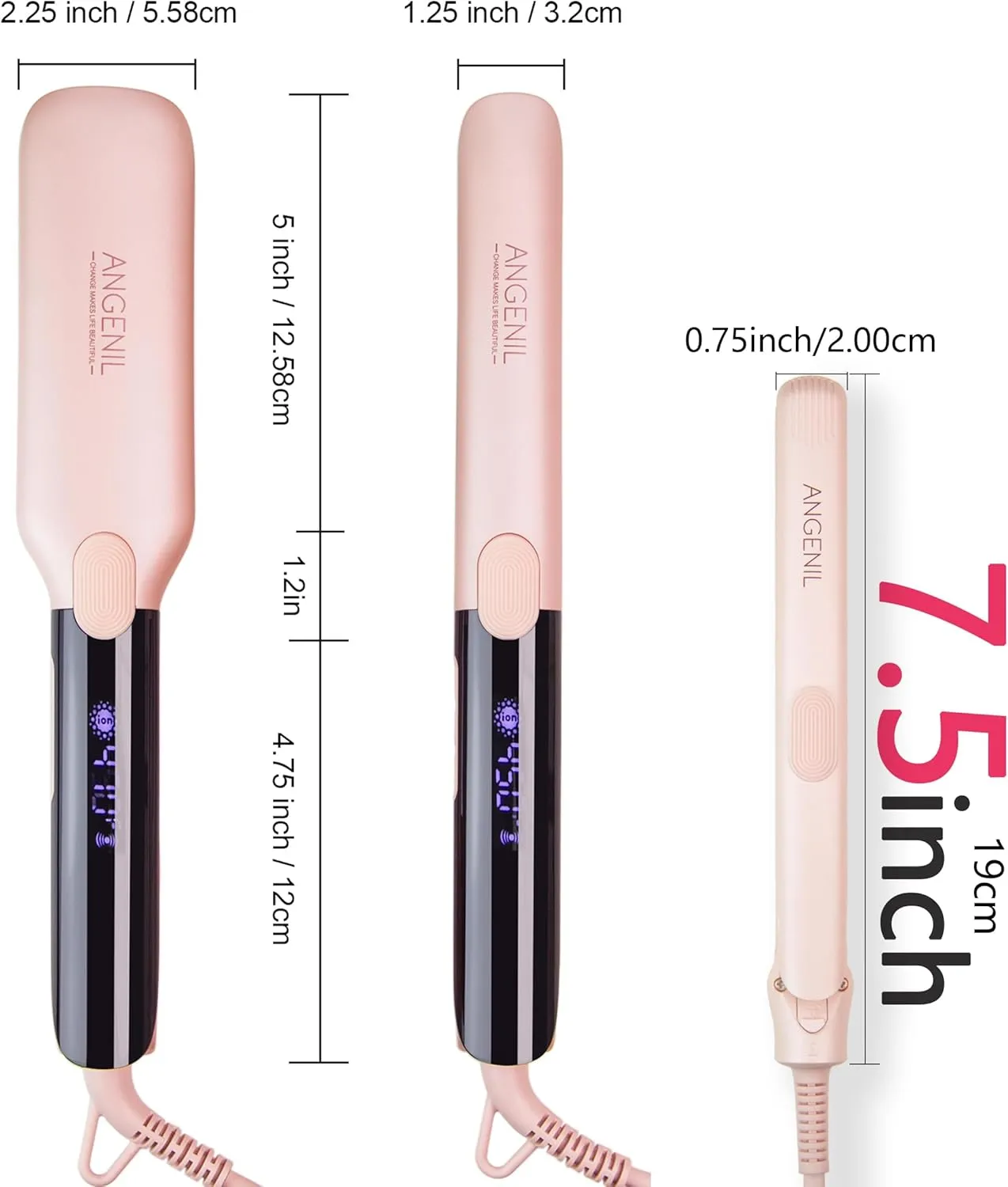 ANGENIL Pro Small Hair Straightener Mini Flat Iron for Short Hair, Ceramic Dual Voltage Hair Straightener 0.7 inch, Small Flat Iron Edges, Anti-Scald Silicone Heat Resistant, 3 Temp (280℉- 320℉ -380℉)