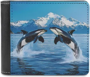 Animal Orcas Iceberg Bifold Wallet PU Leather Slim Purse Pocket Wallet with Card Holder for Women Men