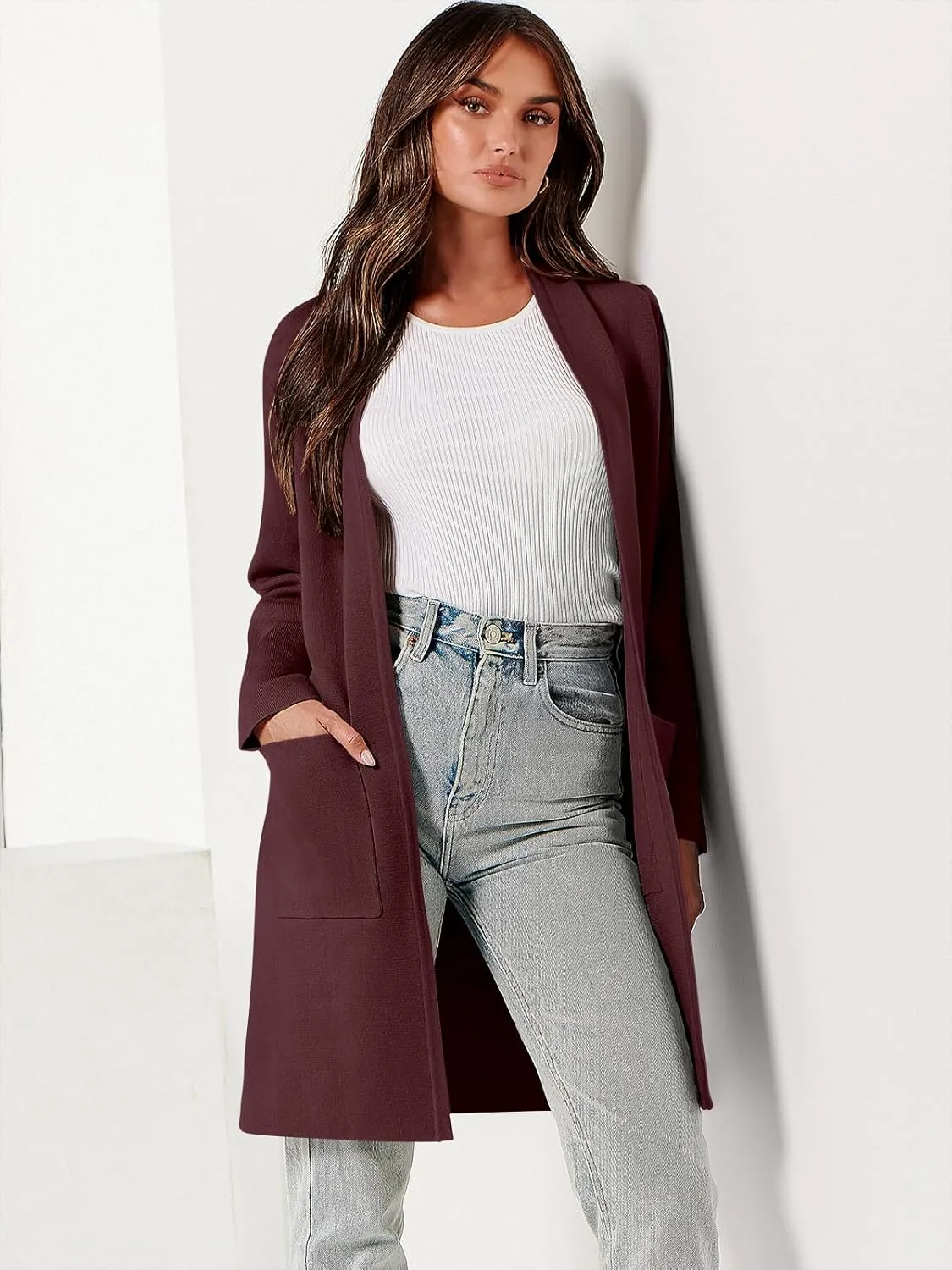 ANRABESS Cardigan Sweater for Women Casual 2025 Fall Fashion Coat Long Sleeve Open Front Knit Coatigan Outwear