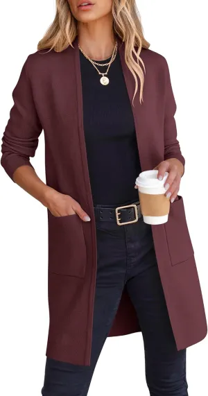 ANRABESS Cardigan Sweater for Women Casual 2025 Fall Fashion Coat Long Sleeve Open Front Knit Coatigan Outwear