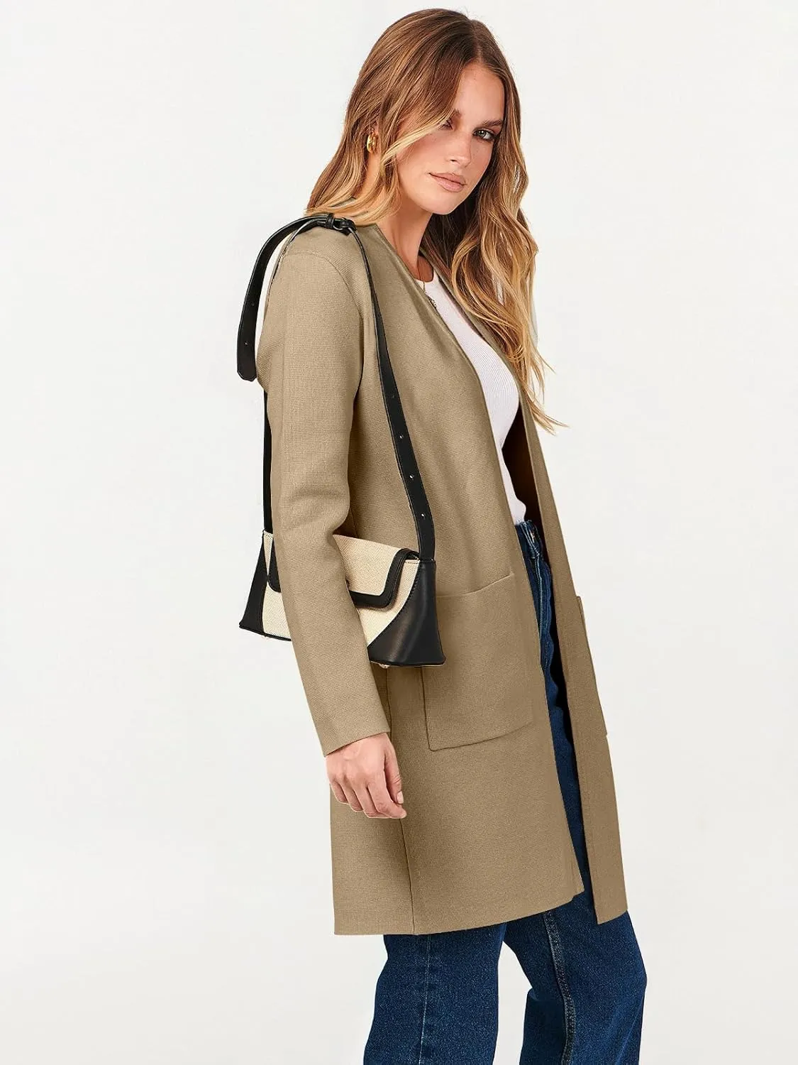 ANRABESS Cardigan Sweater for Women Casual 2025 Fall Fashion Coat Long Sleeve Open Front Knit Coatigan Outwear