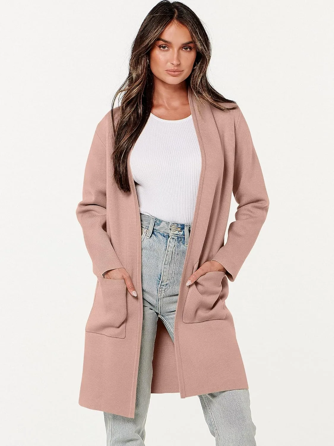 ANRABESS Cardigan Sweater for Women Casual 2025 Fall Fashion Coat Long Sleeve Open Front Knit Coatigan Outwear