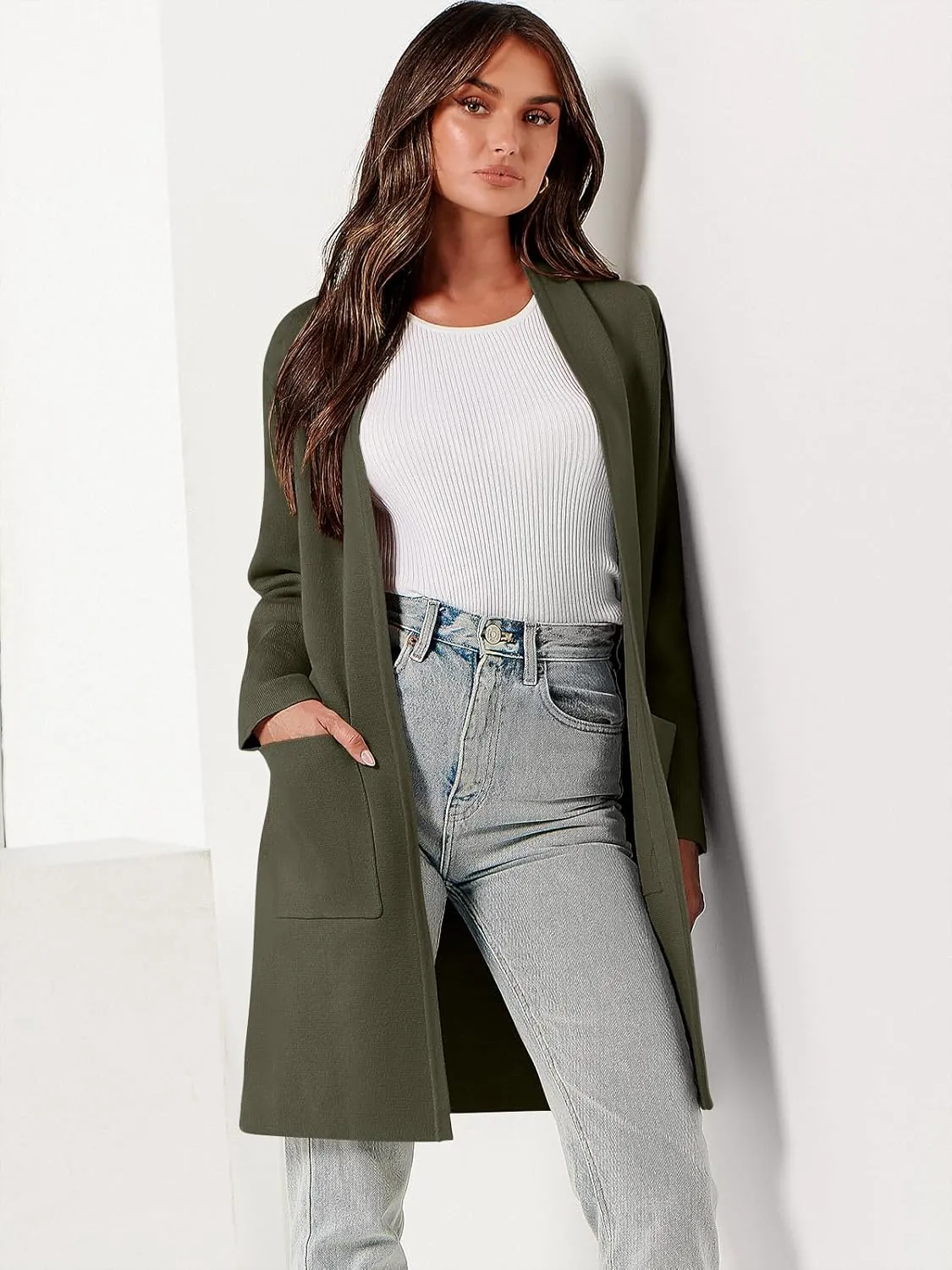 ANRABESS Cardigan Sweater for Women Casual 2025 Fall Fashion Coat Long Sleeve Open Front Knit Coatigan Outwear