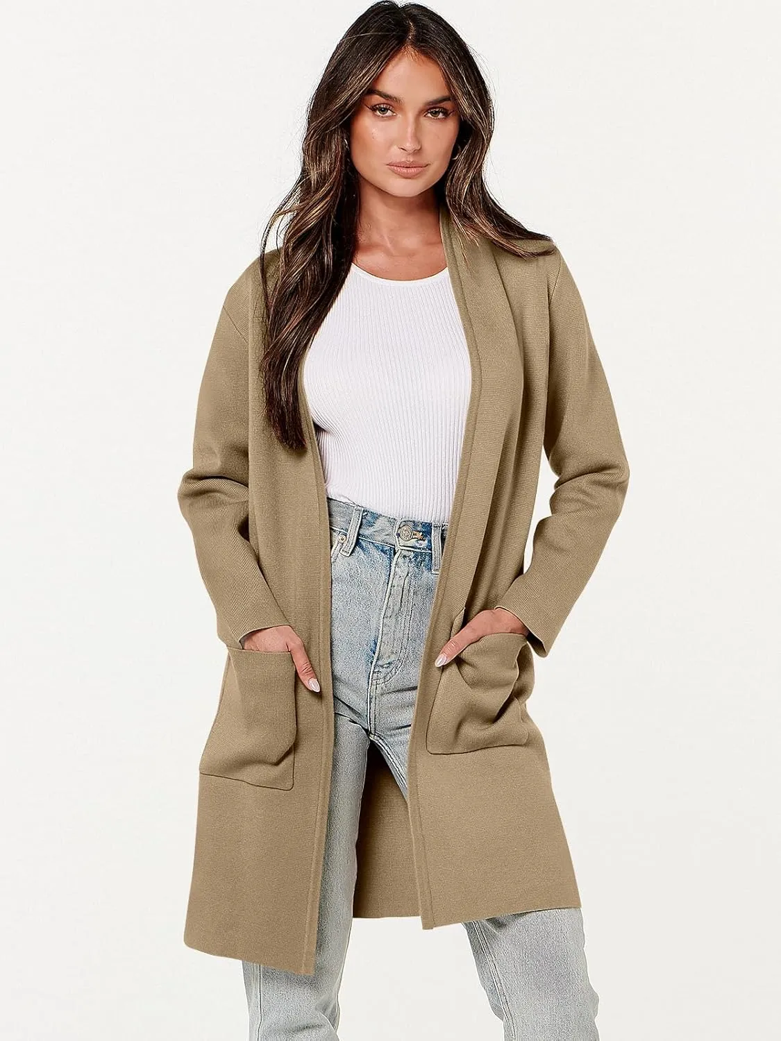 ANRABESS Cardigan Sweater for Women Casual 2025 Fall Fashion Coat Long Sleeve Open Front Knit Coatigan Outwear
