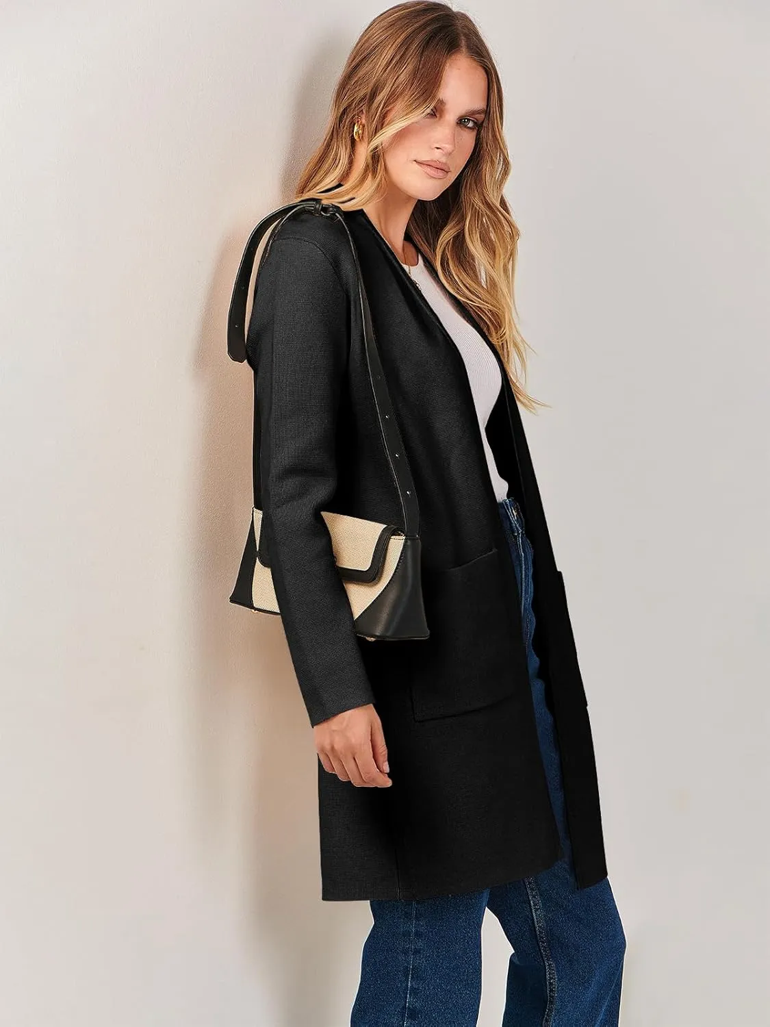 ANRABESS Cardigan Sweater for Women Casual 2025 Fall Fashion Coat Long Sleeve Open Front Knit Coatigan Outwear