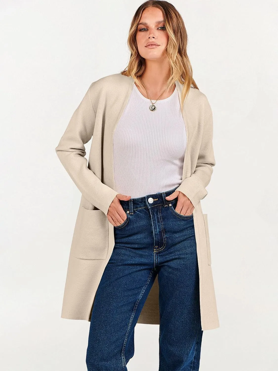 ANRABESS Cardigan Sweater for Women Casual 2025 Fall Fashion Coat Long Sleeve Open Front Knit Coatigan Outwear