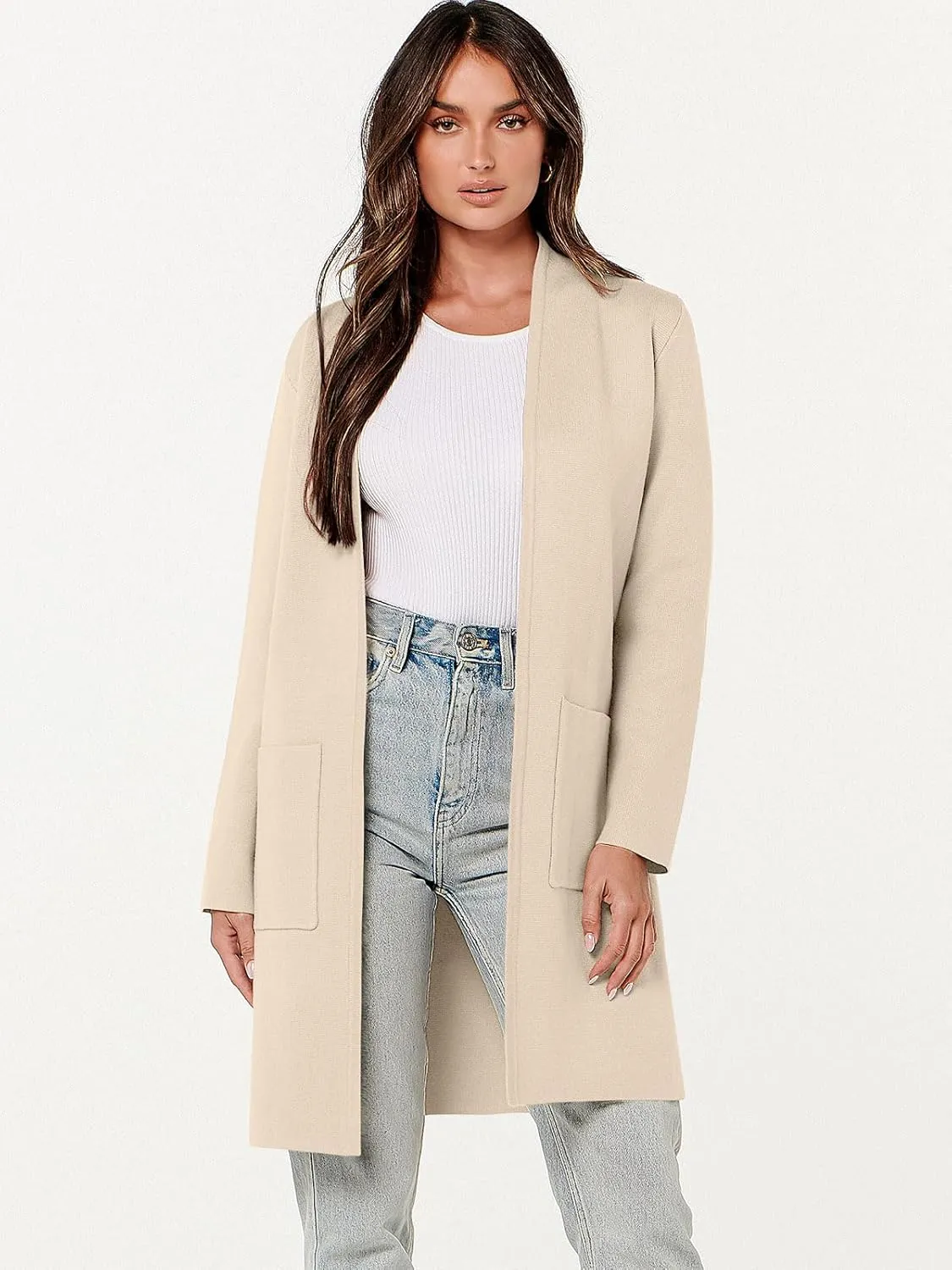 ANRABESS Cardigan Sweater for Women Casual 2025 Fall Fashion Coat Long Sleeve Open Front Knit Coatigan Outwear