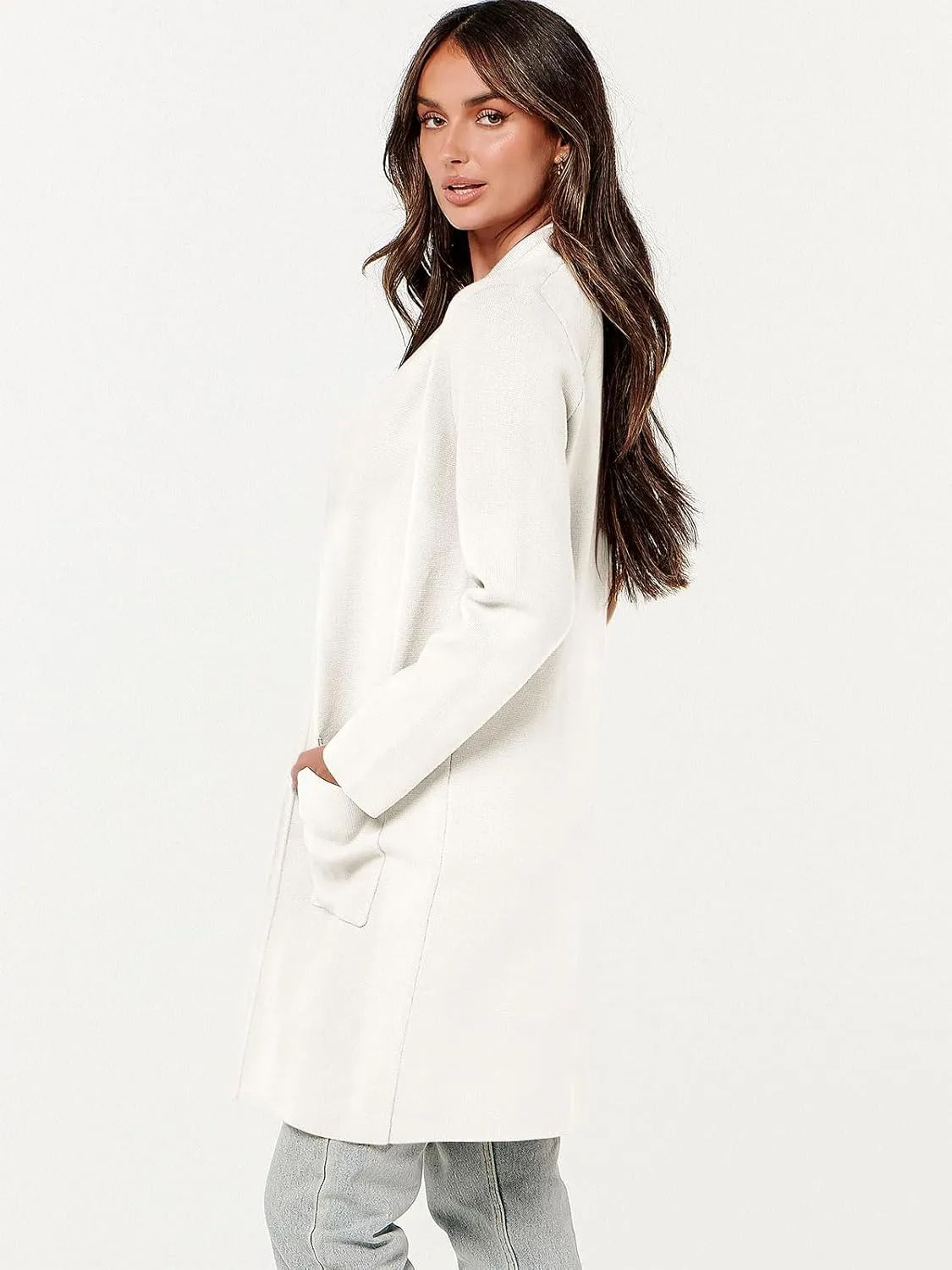 ANRABESS Cardigan Sweater for Women Casual 2025 Fall Fashion Coat Long Sleeve Open Front Knit Coatigan Outwear