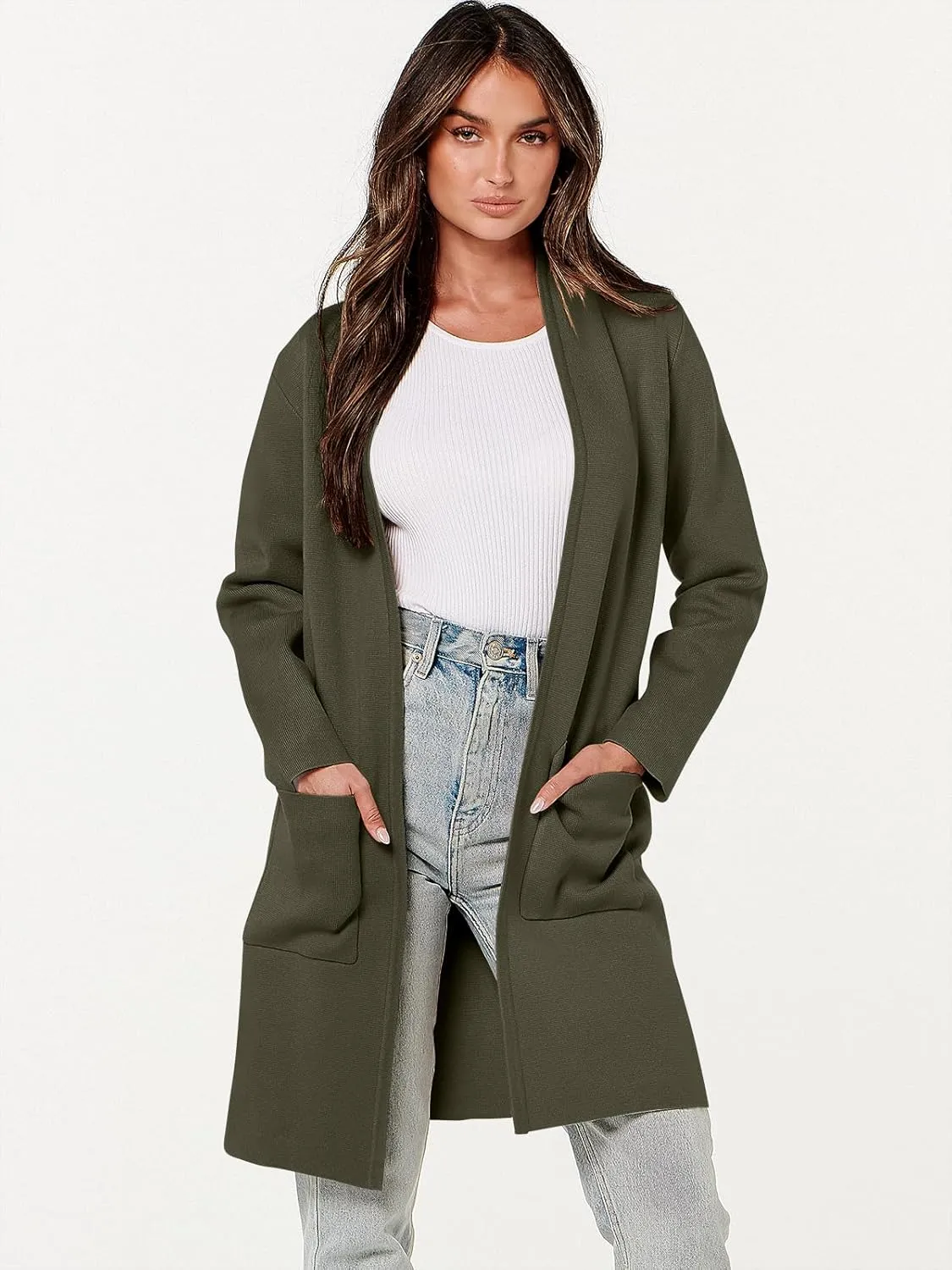ANRABESS Cardigan Sweater for Women Casual 2025 Fall Fashion Coat Long Sleeve Open Front Knit Coatigan Outwear