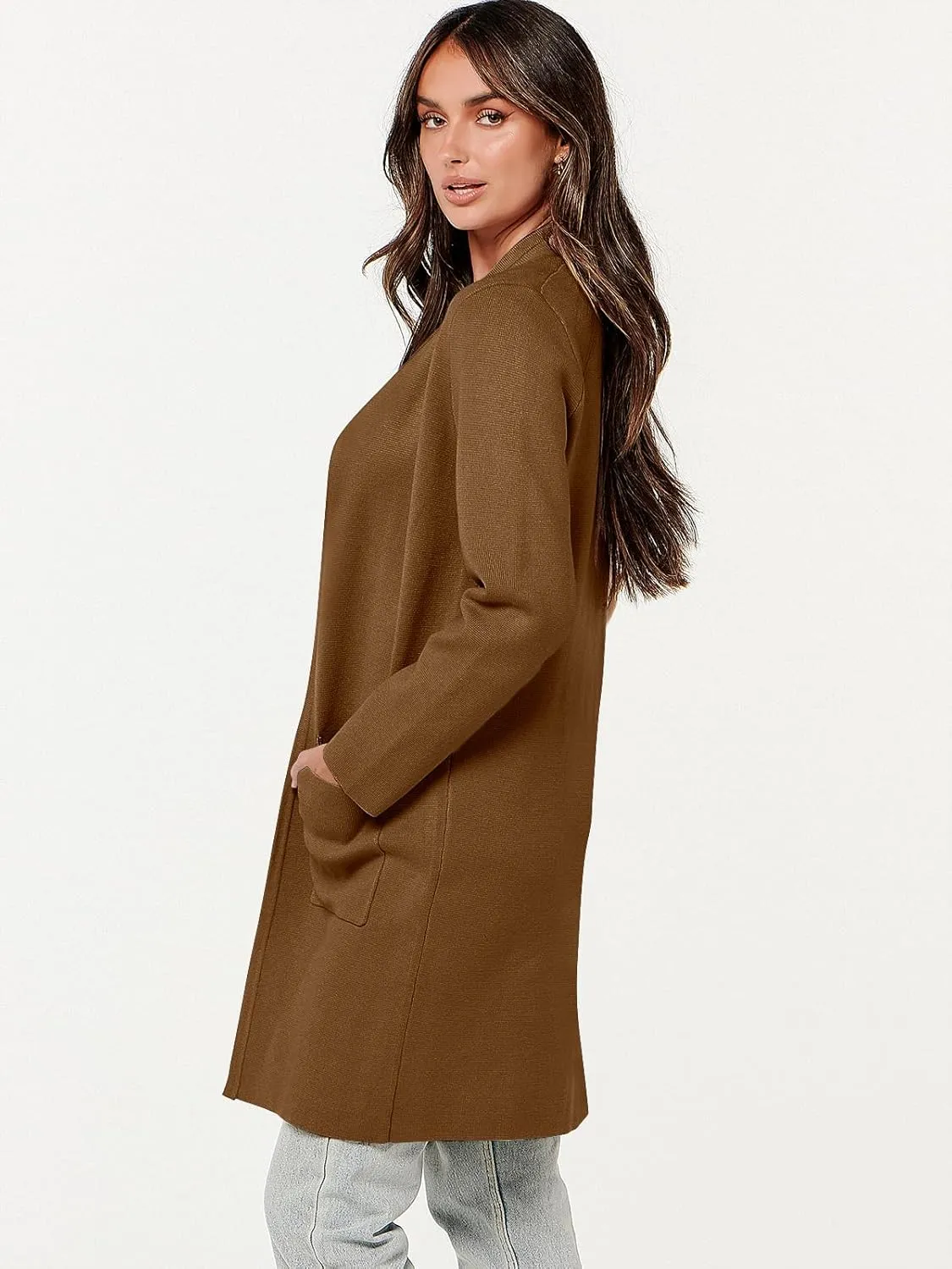 ANRABESS Cardigan Sweater for Women Casual 2025 Fall Fashion Coat Long Sleeve Open Front Knit Coatigan Outwear
