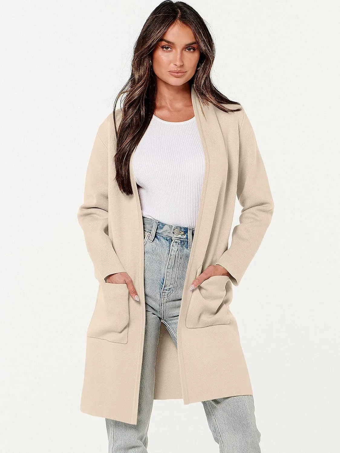 ANRABESS Cardigan Sweater for Women Casual 2025 Fall Fashion Coat Long Sleeve Open Front Knit Coatigan Outwear