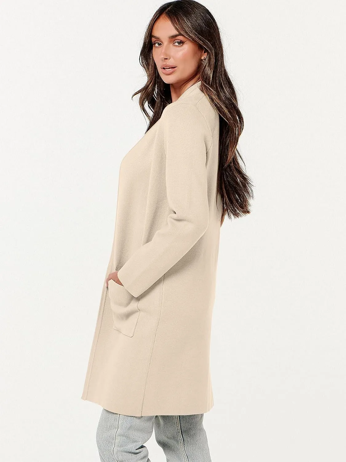 ANRABESS Cardigan Sweater for Women Casual 2025 Fall Fashion Coat Long Sleeve Open Front Knit Coatigan Outwear