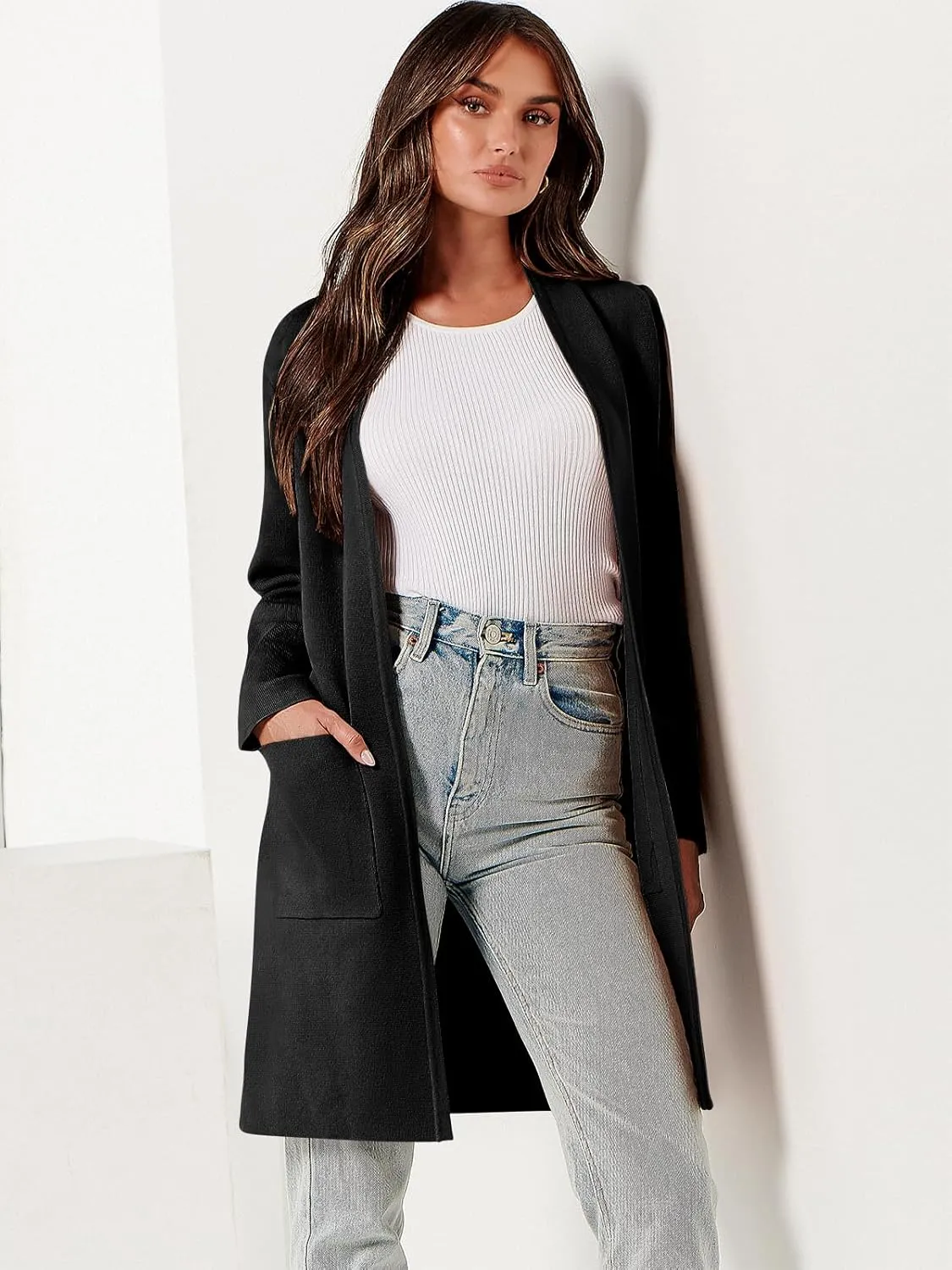 ANRABESS Cardigan Sweater for Women Casual 2025 Fall Fashion Coat Long Sleeve Open Front Knit Coatigan Outwear