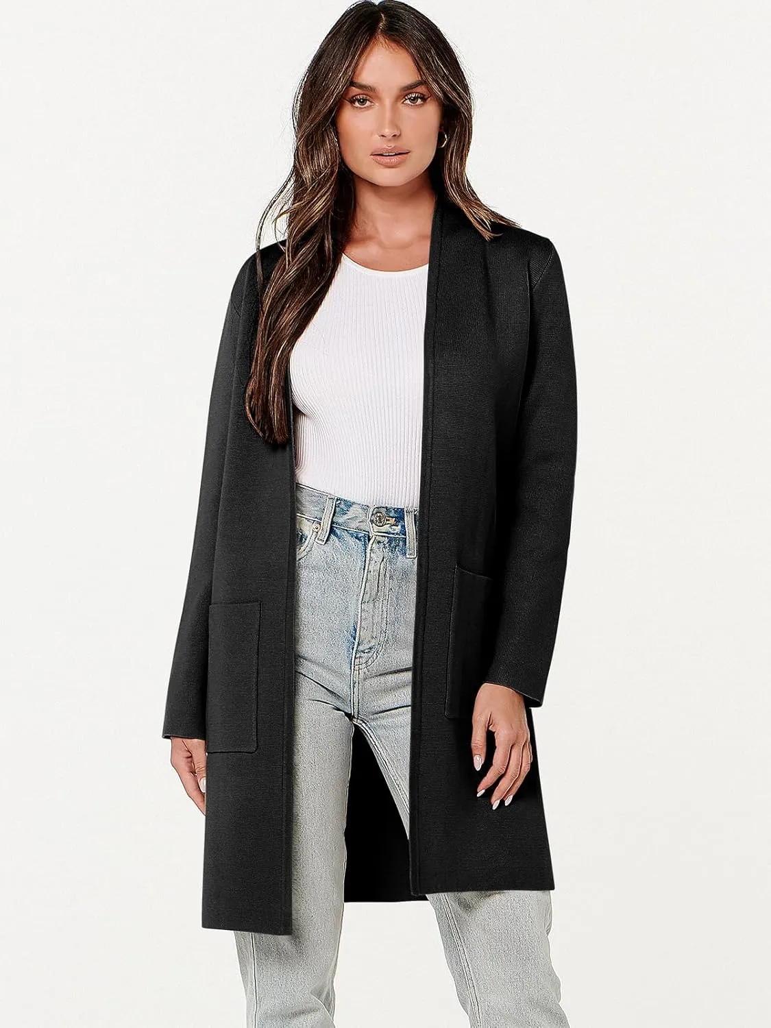 ANRABESS Cardigan Sweater for Women Casual 2025 Fall Fashion Coat Long Sleeve Open Front Knit Coatigan Outwear