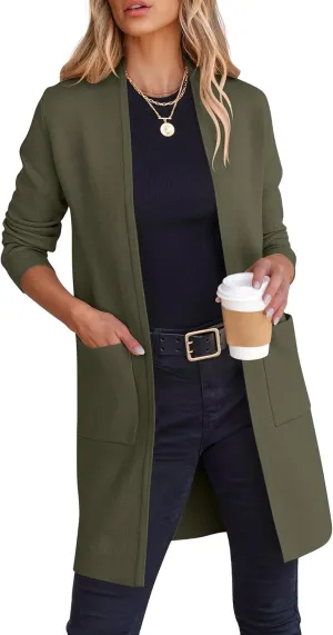ANRABESS Cardigan Sweater for Women Casual 2025 Fall Fashion Coat Long Sleeve Open Front Knit Coatigan Outwear