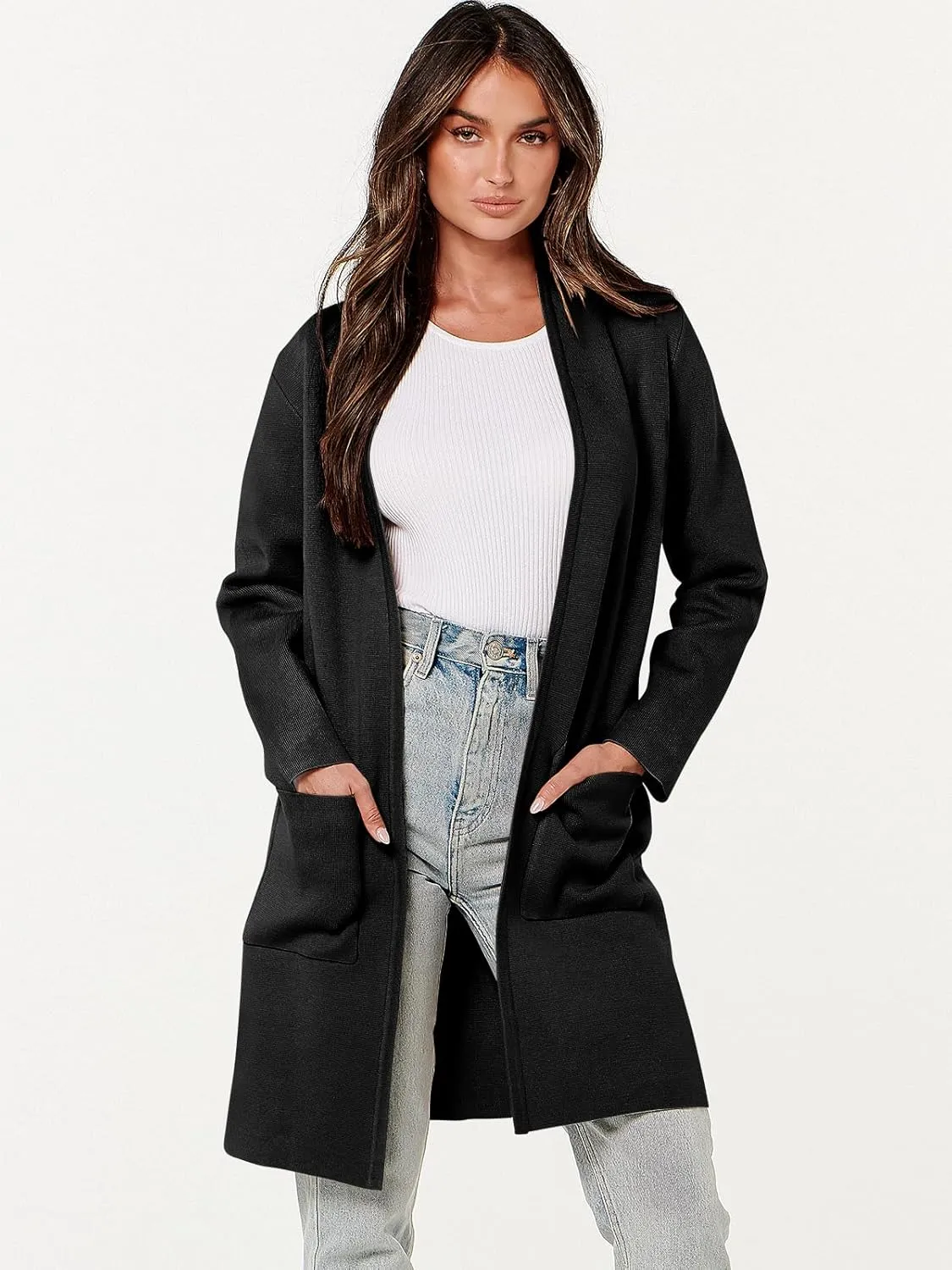 ANRABESS Cardigan Sweater for Women Casual 2025 Fall Fashion Coat Long Sleeve Open Front Knit Coatigan Outwear