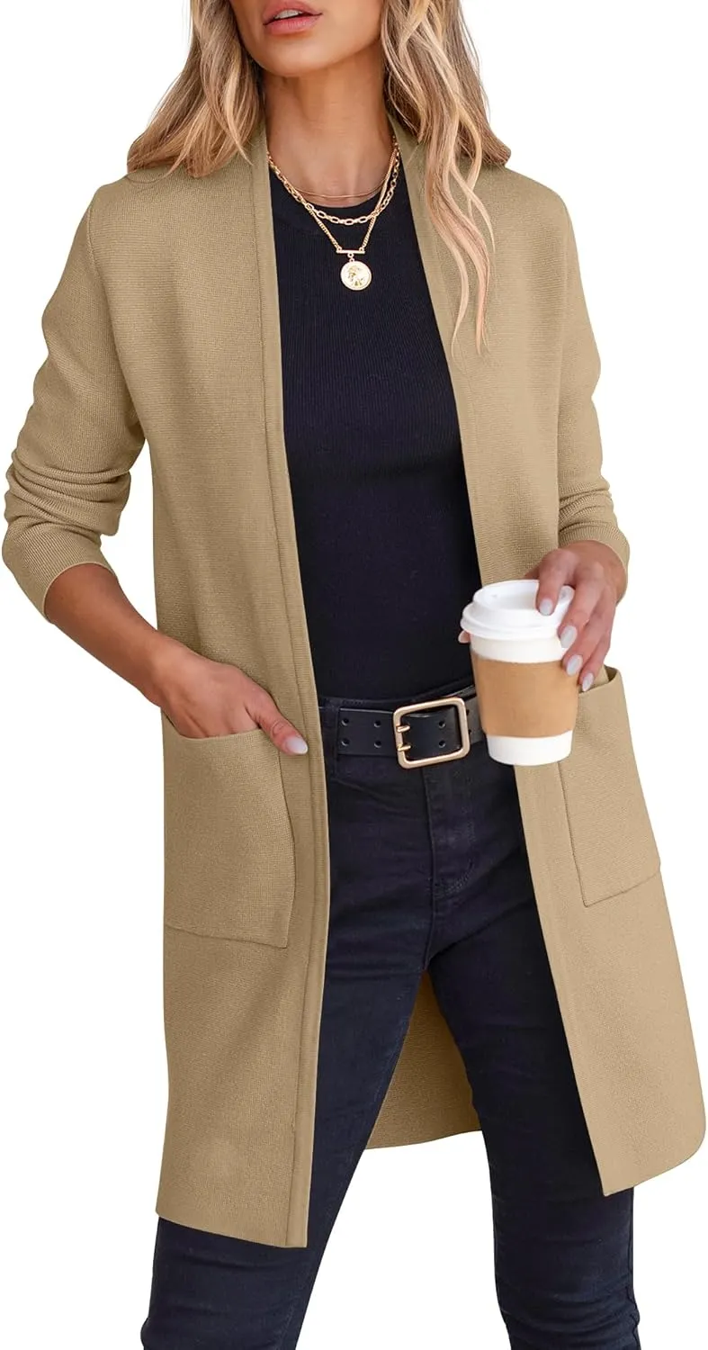 ANRABESS Cardigan Sweater for Women Casual 2025 Fall Fashion Coat Long Sleeve Open Front Knit Coatigan Outwear