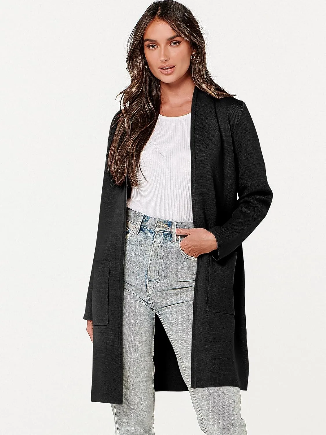 ANRABESS Cardigan Sweater for Women Casual 2025 Fall Fashion Coat Long Sleeve Open Front Knit Coatigan Outwear