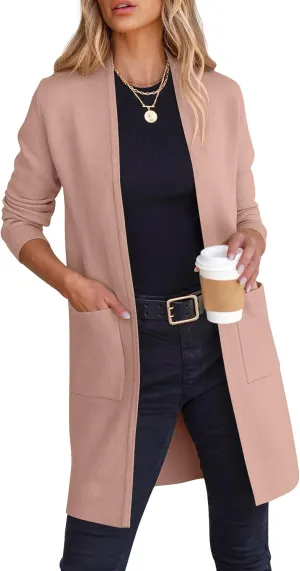 ANRABESS Cardigan Sweater for Women Casual 2025 Fall Fashion Coat Long Sleeve Open Front Knit Coatigan Outwear