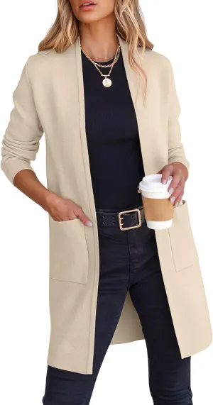 ANRABESS Cardigan Sweater for Women Casual 2025 Fall Fashion Coat Long Sleeve Open Front Knit Coatigan Outwear