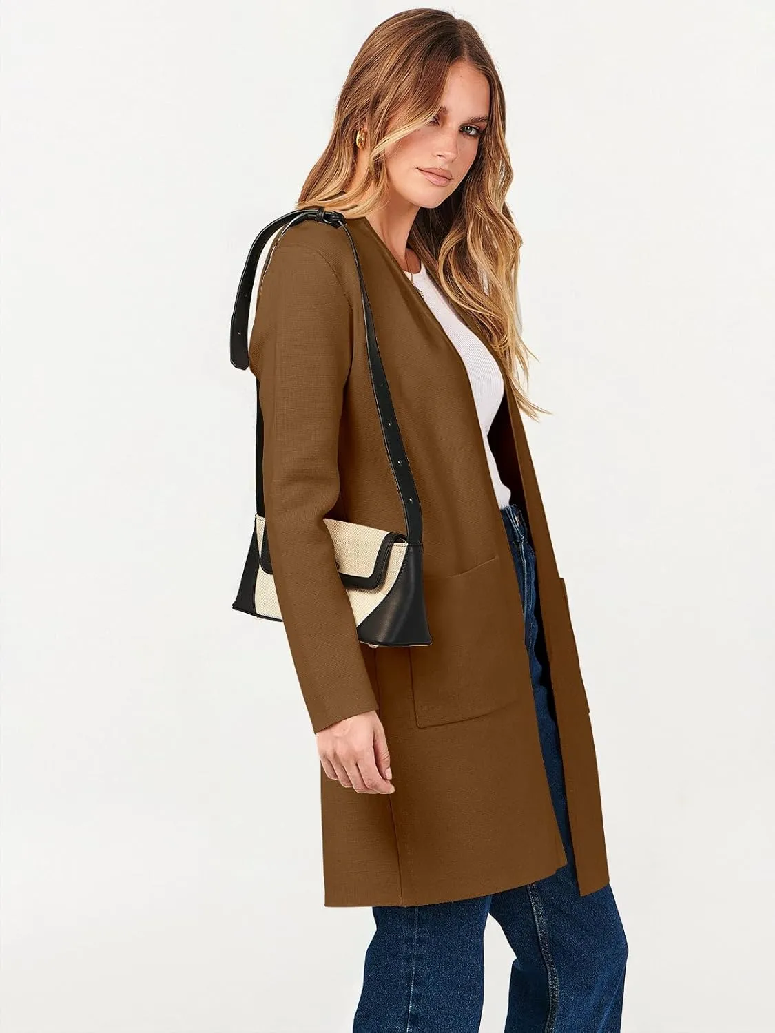 ANRABESS Cardigan Sweater for Women Casual 2025 Fall Fashion Coat Long Sleeve Open Front Knit Coatigan Outwear