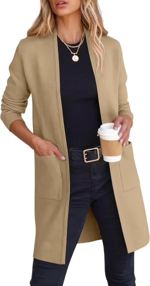ANRABESS Cardigan Sweater for Women Casual 2025 Fall Fashion Coat Long Sleeve Open Front Knit Coatigan Outwear