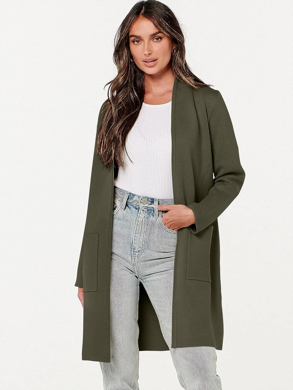 ANRABESS Cardigan Sweater for Women Casual 2025 Fall Fashion Coat Long Sleeve Open Front Knit Coatigan Outwear