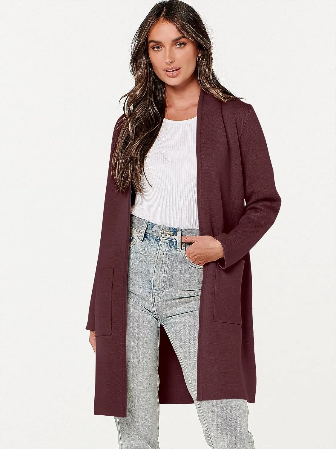 ANRABESS Cardigan Sweater for Women Casual 2025 Fall Fashion Coat Long Sleeve Open Front Knit Coatigan Outwear