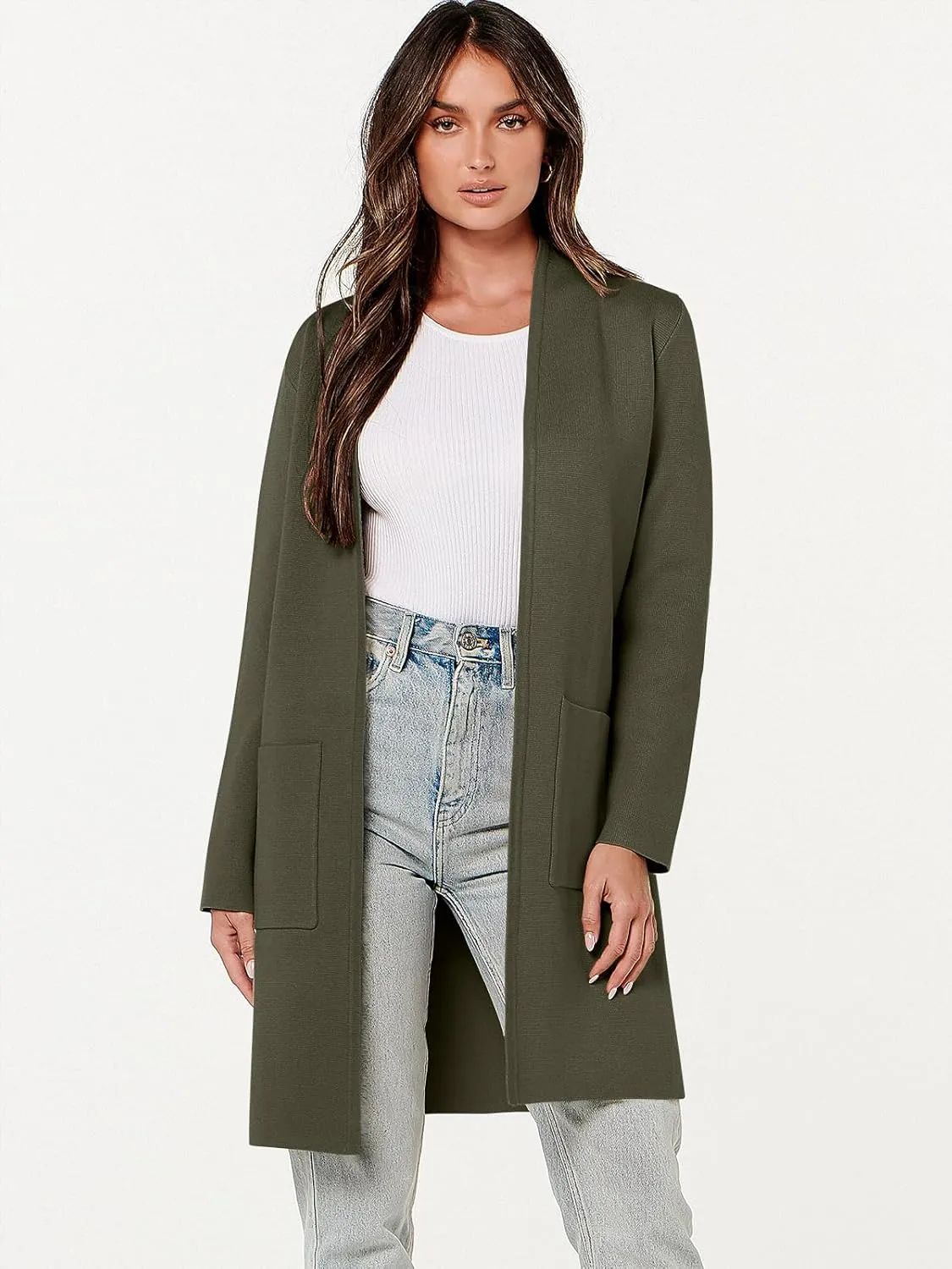 ANRABESS Cardigan Sweater for Women Casual 2025 Fall Fashion Coat Long Sleeve Open Front Knit Coatigan Outwear