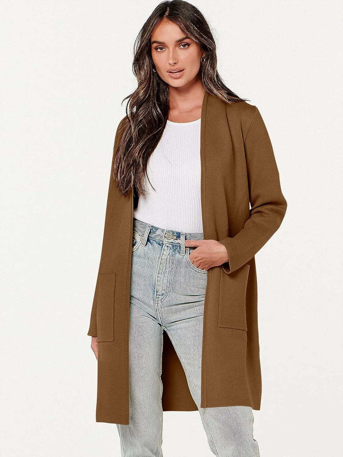 ANRABESS Cardigan Sweater for Women Casual 2025 Fall Fashion Coat Long Sleeve Open Front Knit Coatigan Outwear