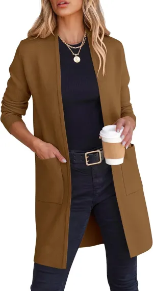ANRABESS Cardigan Sweater for Women Casual 2025 Fall Fashion Coat Long Sleeve Open Front Knit Coatigan Outwear