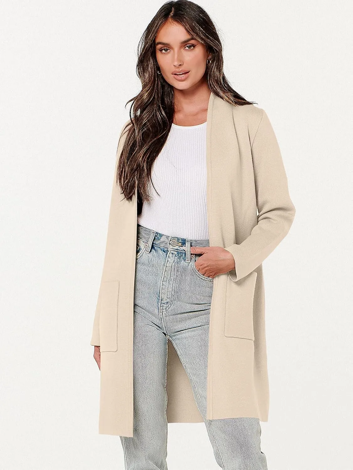 ANRABESS Cardigan Sweater for Women Casual 2025 Fall Fashion Coat Long Sleeve Open Front Knit Coatigan Outwear