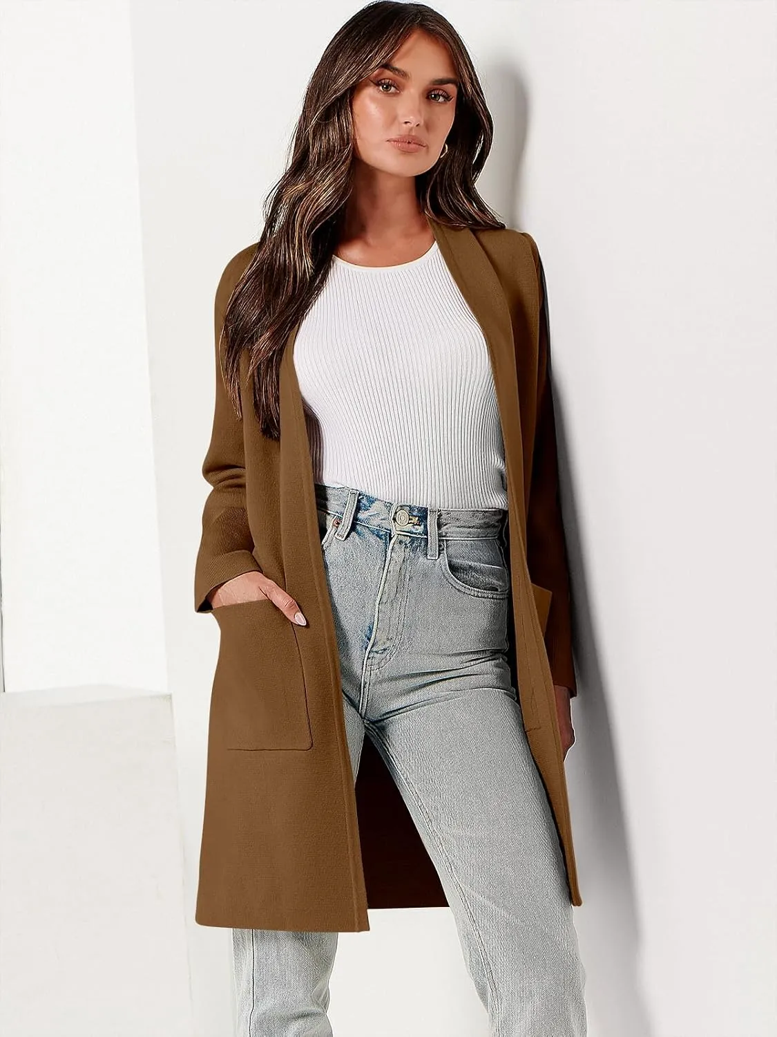 ANRABESS Cardigan Sweater for Women Casual 2025 Fall Fashion Coat Long Sleeve Open Front Knit Coatigan Outwear