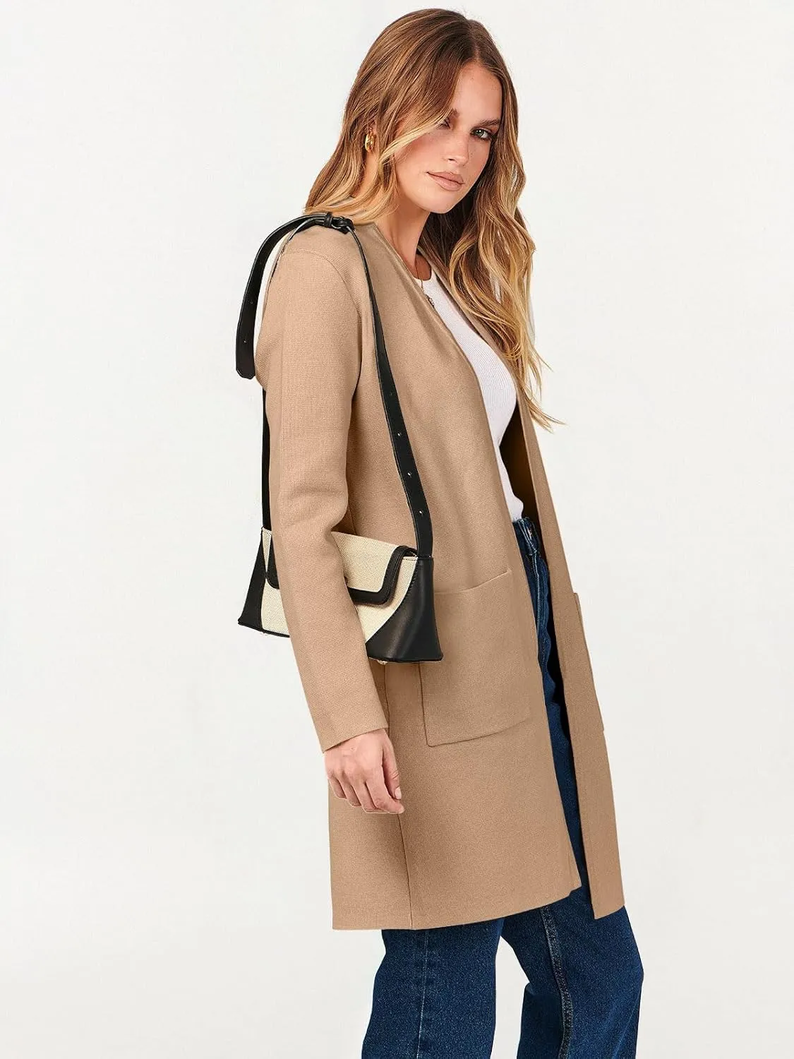 ANRABESS Cardigan Sweater for Women Casual 2025 Fall Fashion Coat Long Sleeve Open Front Knit Coatigan Outwear