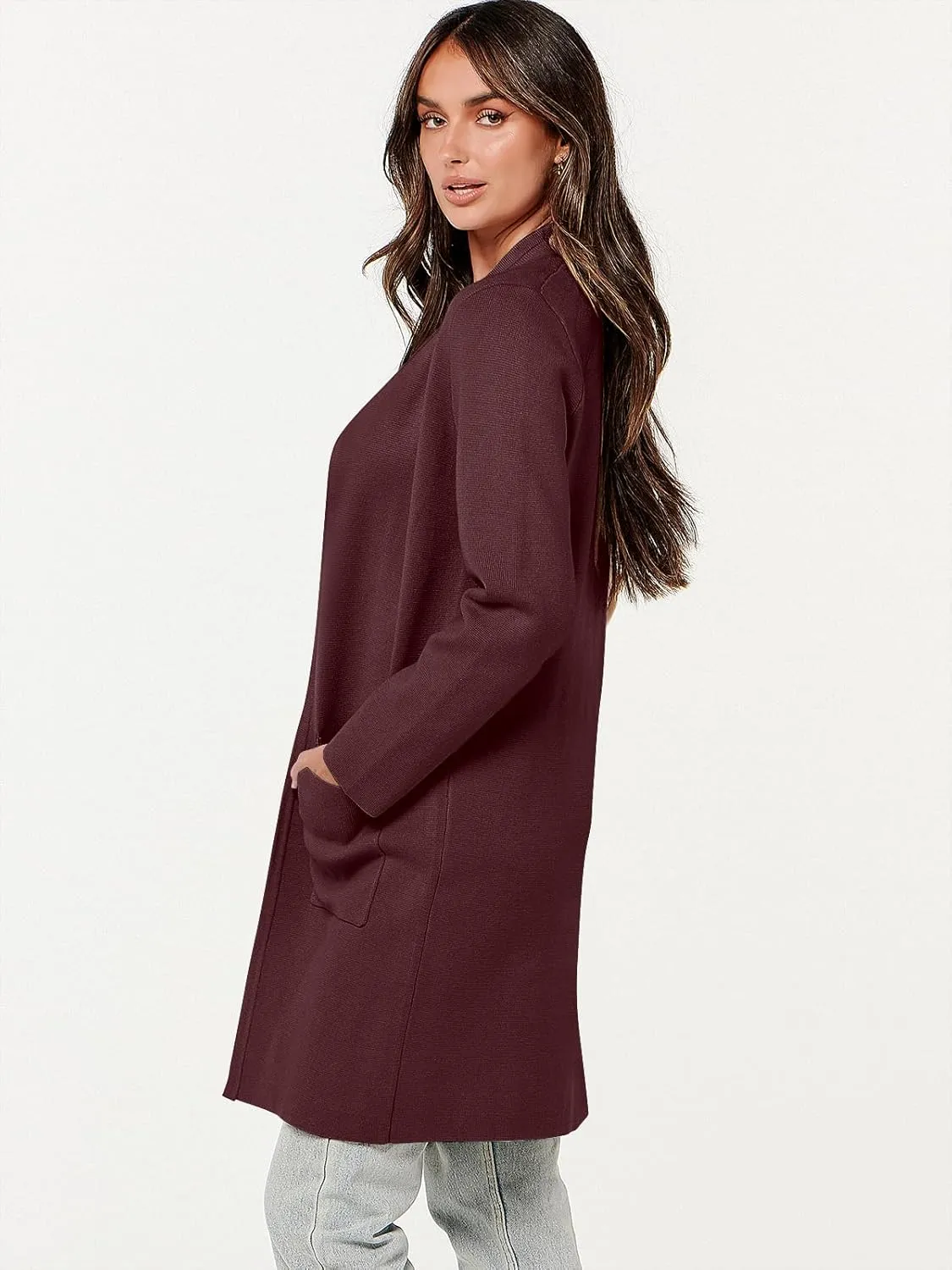 ANRABESS Cardigan Sweater for Women Casual 2025 Fall Fashion Coat Long Sleeve Open Front Knit Coatigan Outwear