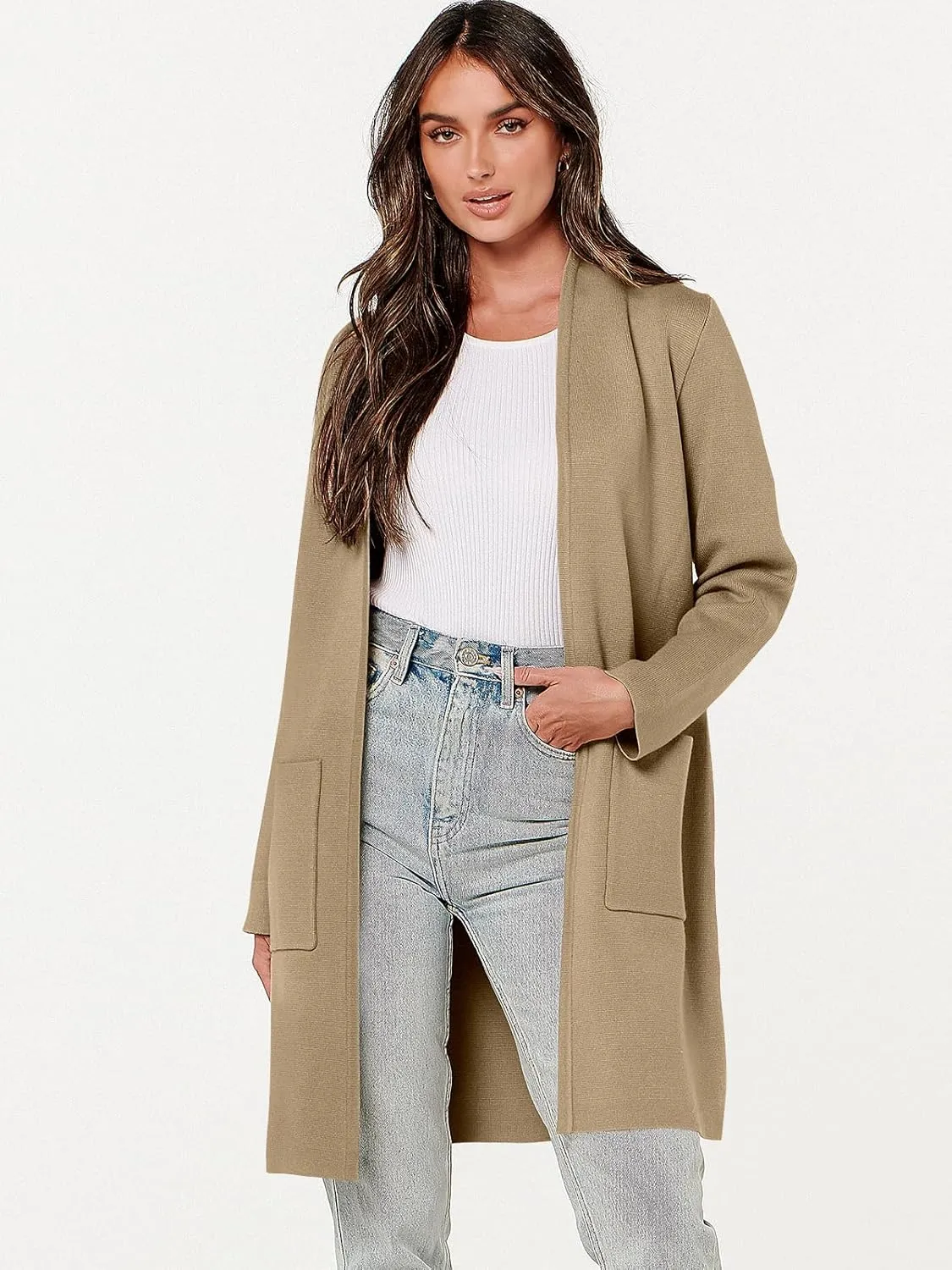 ANRABESS Cardigan Sweater for Women Casual 2025 Fall Fashion Coat Long Sleeve Open Front Knit Coatigan Outwear